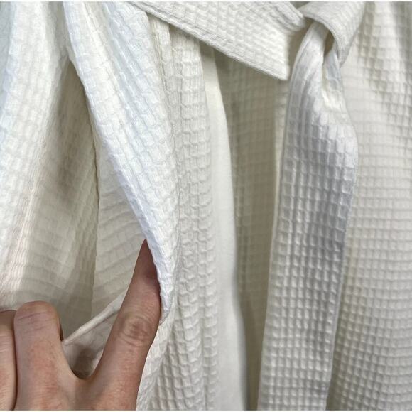 Hanro 100% Cotton Waffle Bath Robe White Women's SMALL Belted Tie Waist - Picture 6 of 9